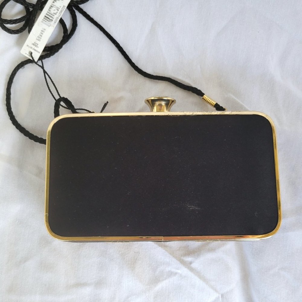 NWT KATE LANDRY Black Satin Rhinestone Clutch Evening Shoulder Bag - Picture 3 of 8